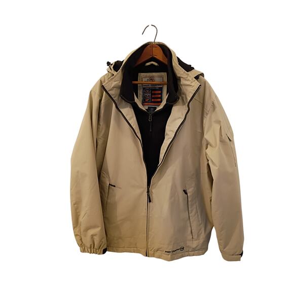 Men's Free Country Large All Weather Lightweight Hooded Jacket Khaki Black - Picture 11 of 13